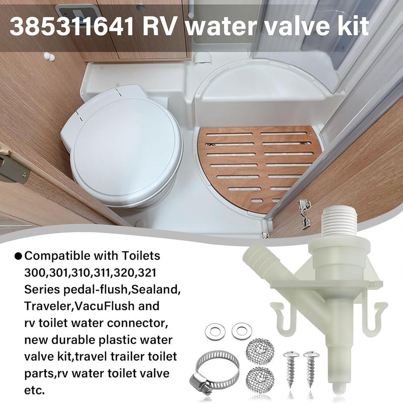 NIULPFZTK RV Water Valve Kit, RV Toilet Valve Fit Sealand Dometic Toilets 300, 301 310, 311, 320, 321 Series Pedal-flush Toilet Fits for Camper Trailer Toilet Pedal flush Toilets 385311641 - Image 2